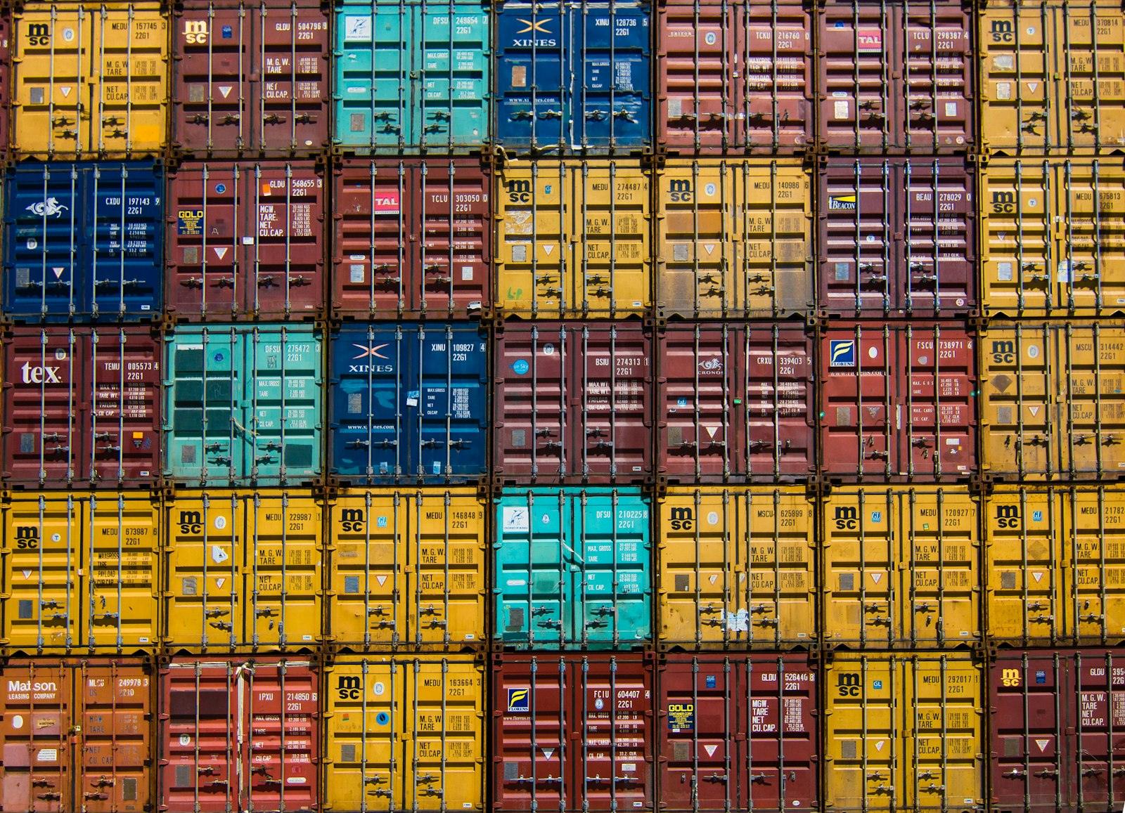 Stacked shipping containers at a port