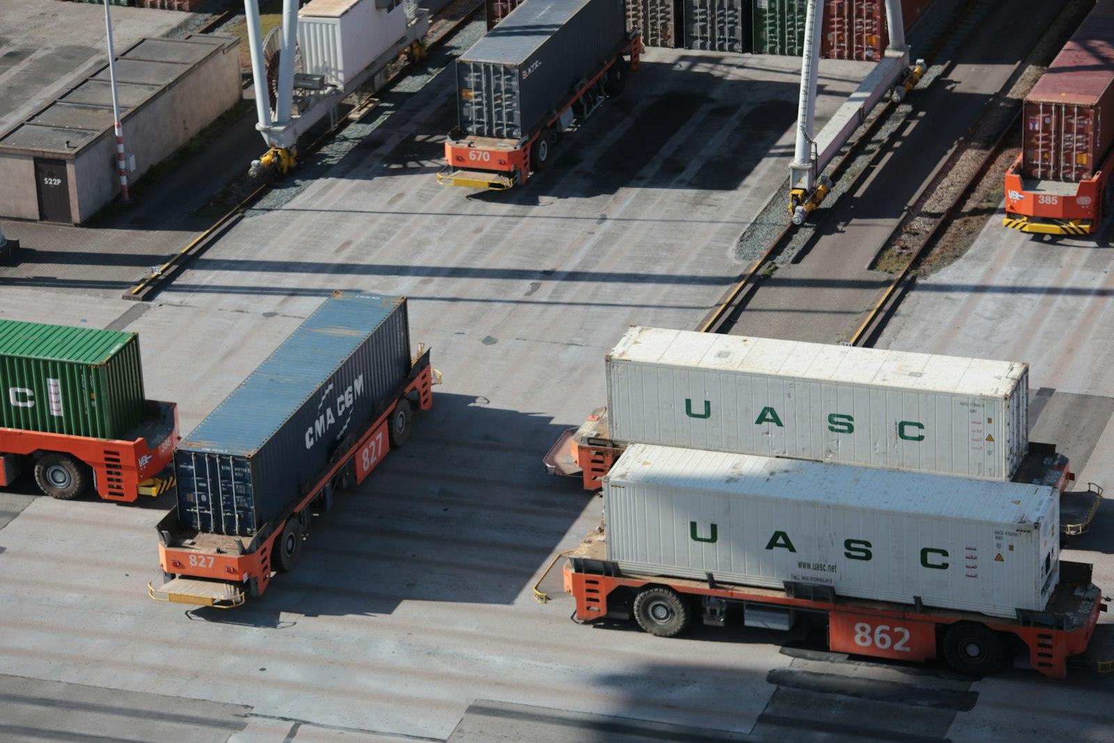 Containers being handled at a cargo terminal